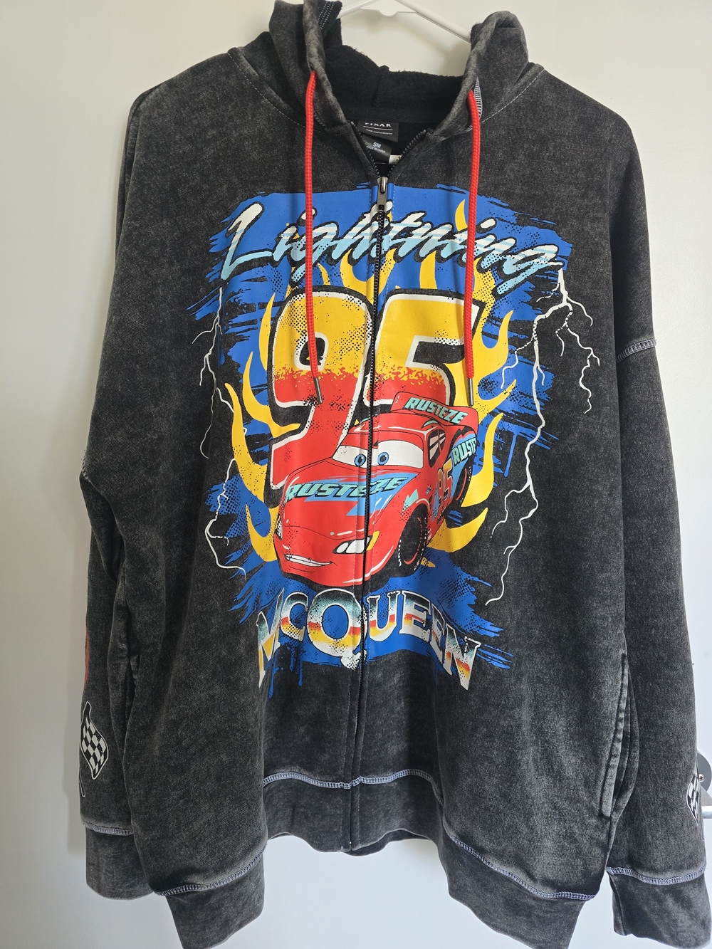 Disney Pixar Cars Lightning McQueen Dark Wash Girls Oversized Hoodie
